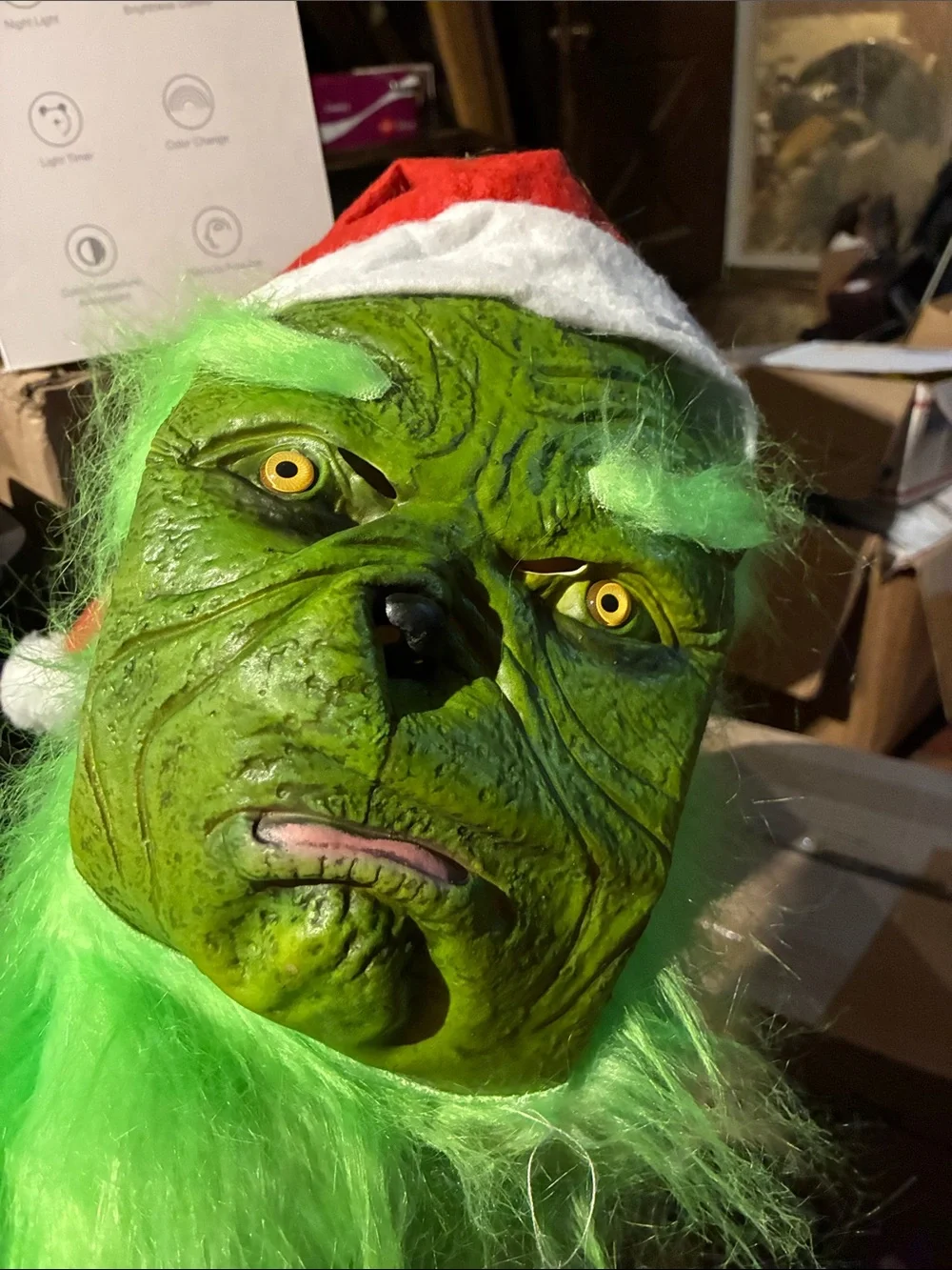 Grinch Santa Mask with Bright Green Fur